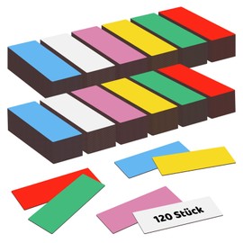 Partideal Pack of 120 Magnetic Labels, Writeable, 75 x 25 mm, Magnetic Labels for Labelling, Colourful Magnetic Labels, Reusable, Wipe-Clean Magnetic Signs for Whiteboard, Refrigerators