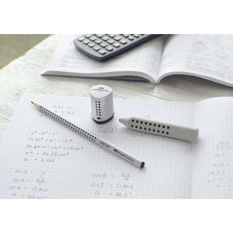 Faber-Castell 183797 Grip 2001 Pencil and Mini Sharpener, Silver