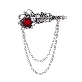 Hanging Chain Brooch Pin for Women Men Diamond CZ Vintage Tassel Dangling Drop Lapel Pins Collar Pin Wedding Bouquet Badge Cloth Accessories Jewelry Gifts (Silvery)