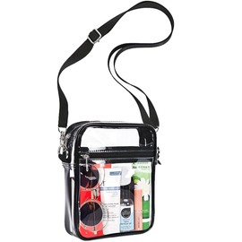 WJCD Clear Bag For Stadium Events PVC Concert Clear Tote Bag Stadium Approved For Women Clear Stadium Bag,with Front Pocket (black-s)