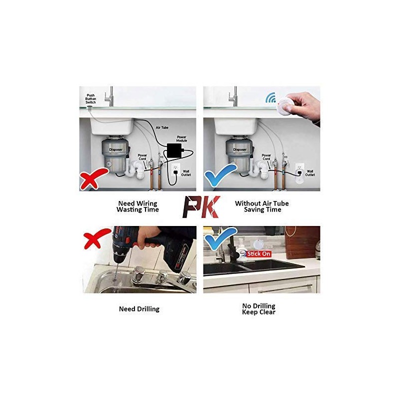Garbage Disposal Wireless Switch Kit No Drilling On Sink Top,