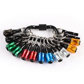 Portable Bit holder Keychain (12pcs Holders + 2pcs Connection Rods + 1pcs Carabiner), 1/4 inch Hex Shank Screwdriver Bits Retainer, Quick Realease Bar Drill Screw Adapter Light-weight Quick Release:_15