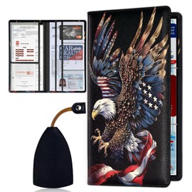 Car Registration and Insurance Card Holder for Women Men, Waterproof PU Leather Glove Box Car Organizer with Magnetic Shut, Vehicle Document Holder for Driver License,Cards, Eagle American Flag