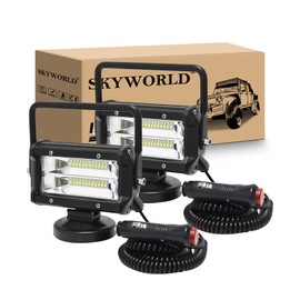 SKYWORLD 2Pcs Portable Magnetic Base Led Work Light Bar, 5 inch 72W Flood Beam, 12V 24V Off Road Driving Lights Fog Lamp for Car Truck 4x4 SUV ATV Tractors Excavator, 6000K White, Led Search Lights