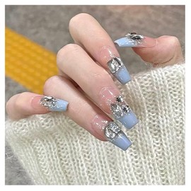 Lwenjing Nail Tips, 24 Pieces, 3D Nail Tips, Handmade Nail Tips, Short, Spring and Summer, Popular, Japanese Style, Cute, Simple, Stylish, Bride, Shiny, False Nails, Double-Sided Tape, Adult