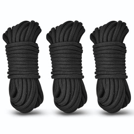 Aorgasms Soft Cotton Rope Washing Line Kit - 3 x 10 m Cotton Cord Decor Rope 8 mm All-Purpose Rope Twisted Rope Cotton Knot Exercise Rope for DIY, Travel, Hanging, Garden, Camping Rope (Black)
