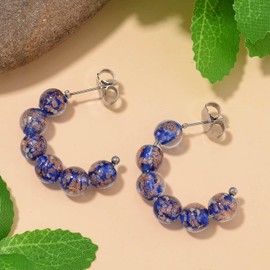 Shop LC Blue Murano Style Glass Silvertone Hoops Hoop Earrings for Women Jewelry Ct 0.01 Christmas Gifts