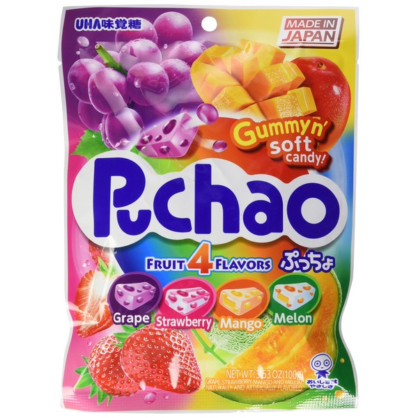 UHA Mikakuto Puchao Soft Candy with Gummy Bits, 4 Fruit