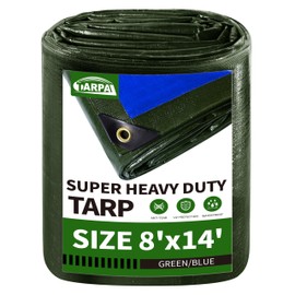 TARPAL 8x14 Tarp Heavy Duty Waterproof Tarp 16mil Thick Tarps with Metal Grommets Every 17.7" UV Protection&Tear -Resistant Cover for Firewood,Roof,Pool,Car,RV&Outdoor Furniture（Green/Blue）