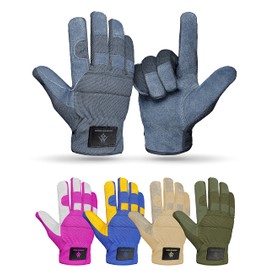 NORTH SKIN Leather Gardening Work Gloves Heavy Duty Breathable Thorn Proof Garden Gloves Flexible Mechanics Building Construction Safety Working Utility Gloves Men Women (Grey, L)