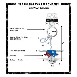 Aqua79 Texas Longhorn Keychain - Silver 3D Sparkling Charm Rhinestones Fashionable Stylish Metal Alloy Durable Key Ring Bling Crystal Jewelry Accessory With Clasp For Keychain Purse, Backpack, Handbag