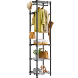 Roxibelt R1 Clothes Rack Heavy Duty, Clothing Racks for Hanging Clothes, Garment Rack with Storage Shelves, Small Coat Rack Freestanding for Entryway, Hallway, Bedroom, Max Load 448 Lbs, Black