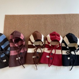 Imported Boy's Cozy Striped Knit Hood Balaclava - Kids' Winter One Size (lf2554) 52cm Black Balaclava 3ea