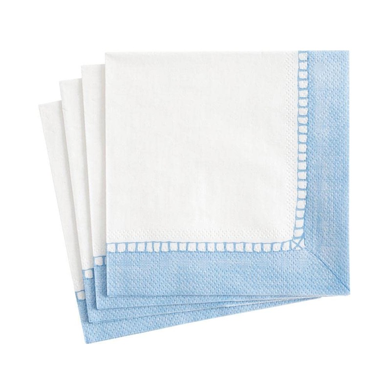 Caspari Linen Border Paper Cocktail Napkins in Light Blue -