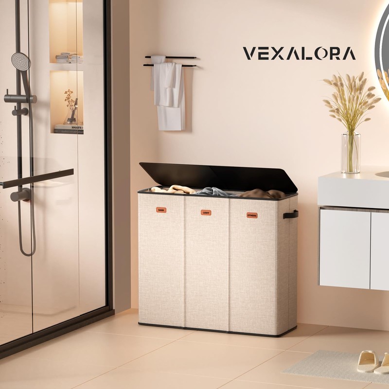 Vexalora 185L Laundry Hamper 3 Section, Laundry Hamper with Lid,