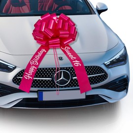 20 Inch Rose Red Car Bow with Happy Birthday Sweet 16,Big Happy Birthday Pull Bow for Car with 20ft Ribbon,Giant Ribbon Decorative Cars Bows,for Gift Wrapping and Birthdays Party Decorations