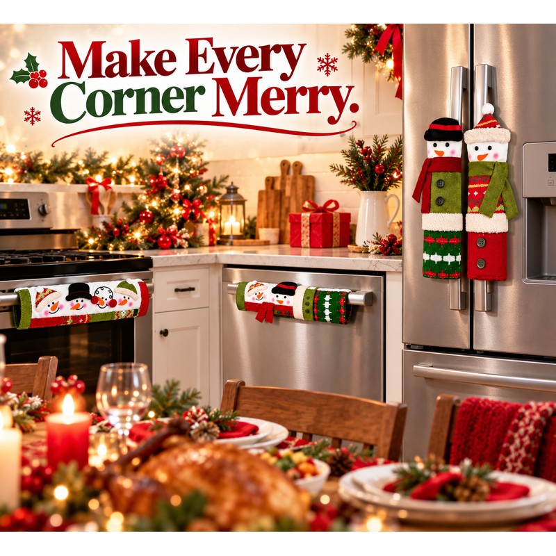 Christmas Snowman Refrigerator Handle Covers for Holiday Decorating – Plush