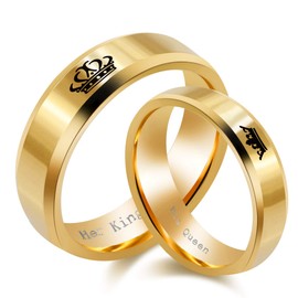 Uloveido Gold King Queen Ring Wedding Engagement Anniversary Promise Jewelry Gift for Women and Men SN140