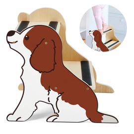 DoubleFill Wooden Step Stool for Kids Toddler Step Stool Two Step Stool Sink Stool for Toddlers Childrens Kids Kitche with Non Slip Pads for Bathroom Sink Kitchen Bedroom(Dog)