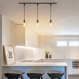 Kiven H-Type Wire Track LightPendants, 15.7 Inch Cord Length Black Weave Rope, Restaurant DecorativePendant Light Industrial Pendant Lamp 3 Pack,Bulb Not Included（Matte Black）