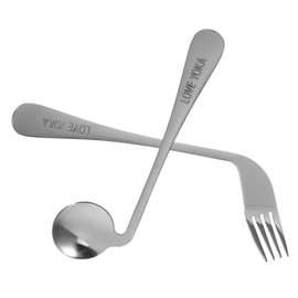 CIYODO 1Set Elderly Curved Spoon and Fork for Patients Tableware for Self Feeding Comfortable Grip Ergonomic Design for Seniors and Disabled Individuals