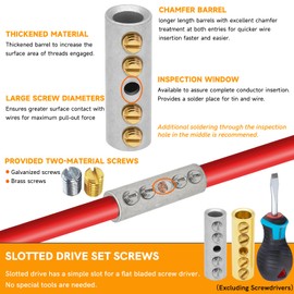 2 Gauge Wire Butt Connectors 6 PCS Tinned Brass Mechanical Butt Splice Connectors Kit 2 AWG Mechanical Repair Splice Kit Splice Screw Sleeves 6 PCS Mechanical Splices with 6 PCS 3:1 Heat Shrink Tubes