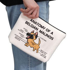 G2TUP Belgian Malinois Dog Lover Gift Anatomy Of A Belgian Malinois Makeup Bag Belgian Malinois Mom Cosmetic Bag Dog Owner Zipper Travel Bag (Anatomy Of A Belgian White Bag)