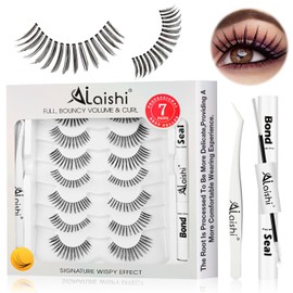 AILAISHI Wispy False Eyelashes Kit With Bond, Seal and Tweezer, 7 Pairs Natural Look Fake Cat Eye Lashes Strips Thin Band Extensions Waterproof Easy Eyelashes for Beginners DF99#