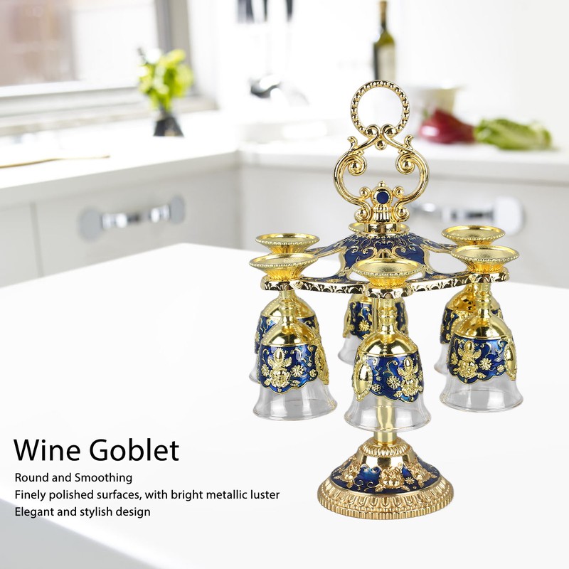 6Pcs Chinese Chalice Retro Style Zinc Alloy Glass Embossed Flower