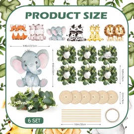 6 Set Jungle Animals Baby Shower Table Centerpieces Decortion Safari Animal with Eucalyptus Wreath Wood Slices Woodland Baby Shower Table Toppers for One Wild Forest Birthday Nursery Party