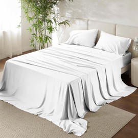 URBANHUT 100% Egyptian Cotton Sheets - 1000 Thread Count Twin White Sheet Set (3Pc), Long Staple Cotton Sheets, All Season Sateen Weave, Luxury Hotel Twin Bedsheets,16" Deep Pocket