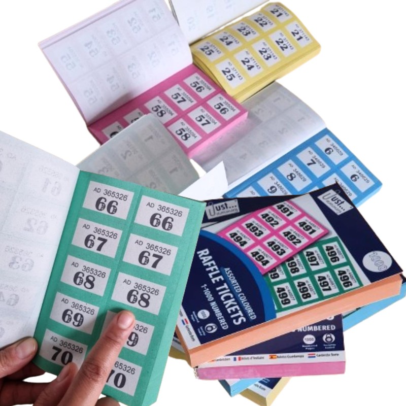 ZEBTON 6 x Raffle Tickets Books 1-1000 Cloakroom Tickets Lucky