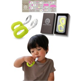 (A Feeling of Achievement to Eat Yourself) Baby Spoon & Fork Set, Recommended by Nursery Professionals, For Ages 1 and Up, Practice (Green)