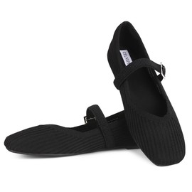 CELNEPHO Black Flats for Women Square Toe Ballet Flats Shoes Comfortable Dressy Knit Flats for Women Arch Support Slip On Washable Casual Office Shoes
