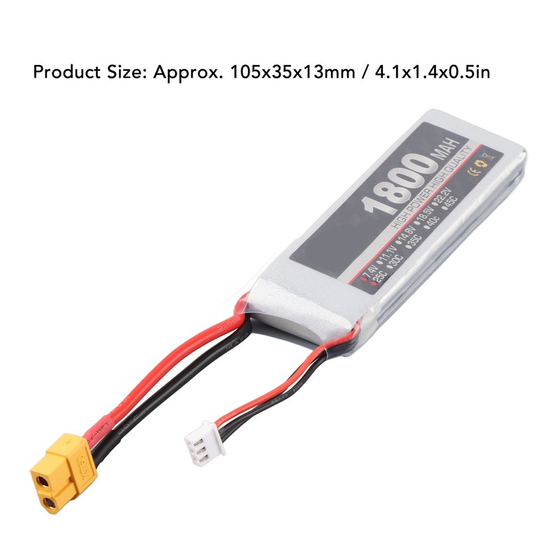 RC LiPo Battery 7.4V 2S 1800mAh 25C Rechargeable Lithium Polymer