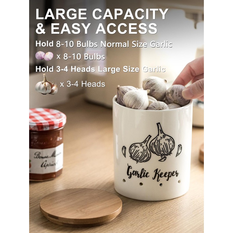 LYEOBOH Garlic Keeper, Garlic Storage, Garlic Holder, Large Ceramic Garlic