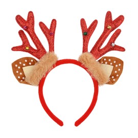 Gaduupa Christmas Headbands for Women Reindeer Antlers Headband Glitter Elk Antlers Hair Hoop Christmas Costume Hair Accessory Christmas Cosplay Party Supplies(Red)