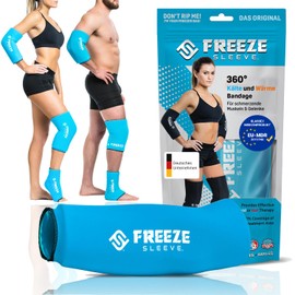 FREEZE SLEEVE Kühlbandage mit Wärmefunktion. Wiederverwendbar und hält von selbst mit 360° Wirkung Kühlpack für Knie Ellbogen Gelenke hilft bei Tennisarm Knieschmerzen (Türkis - S)