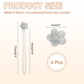 PATIKIL Magnetic Curtain Tiebacks, 4 Pack Resin Flower Drapery Holdbacks, Vintage Curtain Holdbacks Rope, Magnetic Window Drapery Decorative for Home, Cafe, Office, Silver Tone