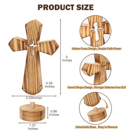 FirstNovelty Wooden Cross, Cross Wall Decor, Cruz de Madera with Removable Stand, Perfect for Catholic Gifts & Home Decor, 5" Size, Solid and Thick, 1 Pack