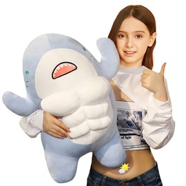 ELAINREN 3D Muscle Shark Plush Toy, Large 17.7" Blue Whale Fish Pillow, Soft & Adorable, Ocean Animal Doll Gift for Ages 14+