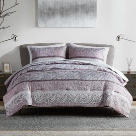 Comfort Spaces Purple King Comforter Set - 7 Pieces Trendy Modern Jacquard Bedding Sets with Sheets King, All Seasons Skin-Friendly, Lightweight & Soft Microfiber King Bed Set, Shams, King, CS10-1683