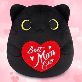 Black Cat Plush,Mother's Day Stuffed Animal with Heart and Best Mom Ever,Gifts for Mom Women Girls