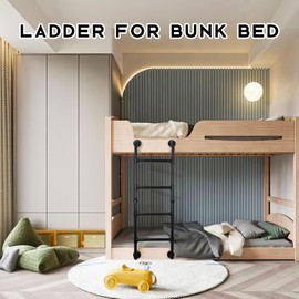 5-Rung Bunk Bed Ladder, 5.4×1.5FTFT Wall Mount Basement Window Well Egress, Black Wrought Iron Industrial Pipe Step Loads 330lbs, Indoor Outdoor Metal for Attic Loft Dorm RV Deck Wall