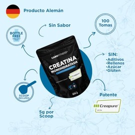 Creatina Monohidratada Creapure 500g 100% Pura | 100 Porciones de 5g | Vegana Sin Sabor Sin Azúcar Sin Aditivos | Patente Alemana | Fuerza Energía Mas