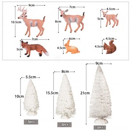 GEBETTER Pack of 14 Christmas Mini Figures Christmas Tree Artificial Ornament Miniature Christmas Tree Deer Rabbit Fox Squirrel Reindeer Small Christmas Figures Christmas Decorations for Crafts Xmas