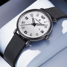 BESTKANG Minimalist Digital Men's Quartz Watch Waterproof Casual Teen Watch Stylish Sports Design Durable Silicone Strap Perfect for Daily Wear Outdoor Activities (Black White)