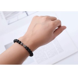 Red Yun En 2 Pcs Black Dumbbell Bracelet for Men Gym Weighted Beaded Bracelet 8mm Volcanic Lava Stone Stretch Beads Bracelet Gym Essentials Jewelry for Men (A Style)