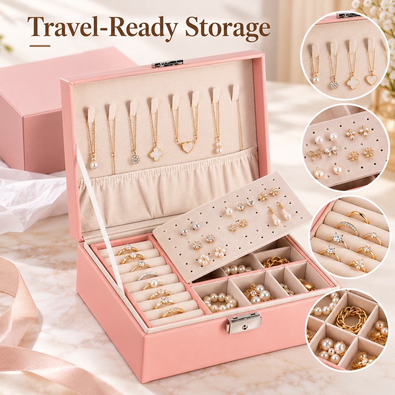 Double-Layer Jewelry Box for Organized Storage – Leather Case with