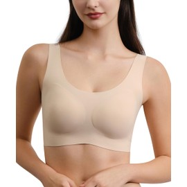 Ubras Bralette for Women, Full Coverage Wireless Bras for Women, Plus Size Seamless Bralette, Wide Straps T Shirt Bra (Nude, S)